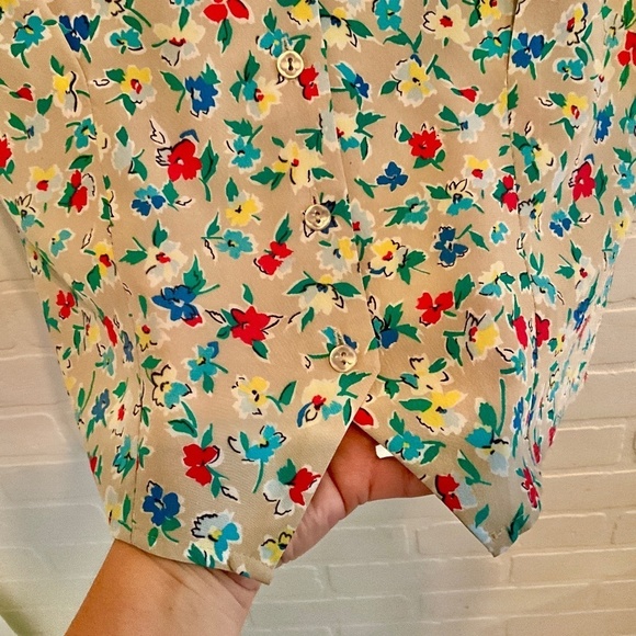 Vintage Button Down shirt Floral Cream Kelly green Red Blue Retro Coquette M - Picture 5 of 7